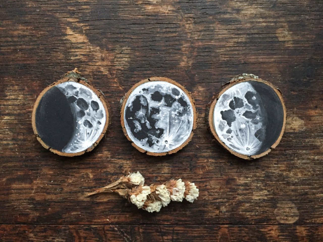 1280x960 Paintingtheimpatient Set Of 3 Moon Phases Painted On Wood - Moon Phases Painting