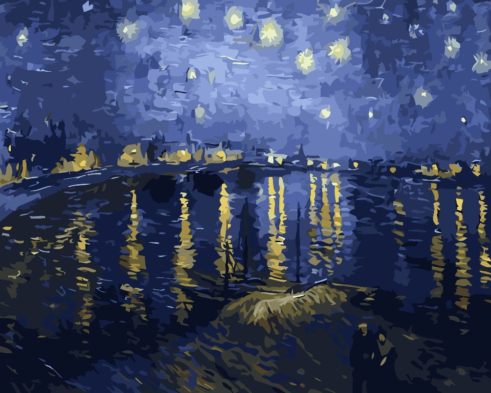 1000x800 Hq Night Scene Moon Evening Lights Home Decor Painting Picture By - Moon Reflection Painting