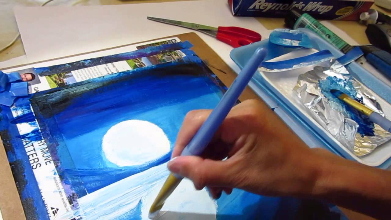 1280x720 Acrylic Painting - Moon Reflection Painting
