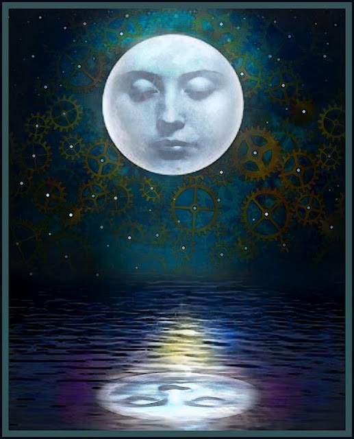 517x640 Man In The Moon With His Reflection I Love The Moon And The Moon - Moon Reflection Painting