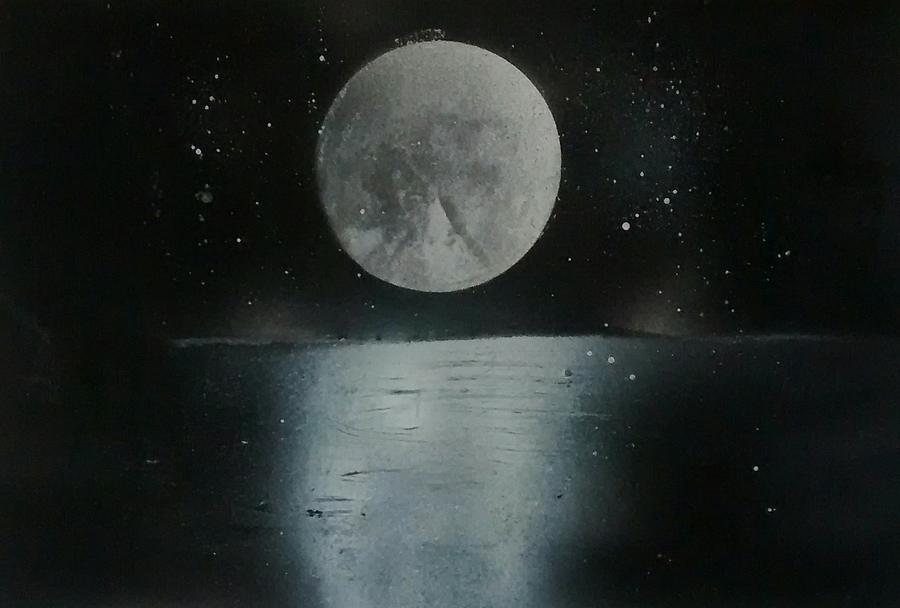 900x608 Moon And Its Reflection Painting By Prashant Soni - Moon Reflection Painting