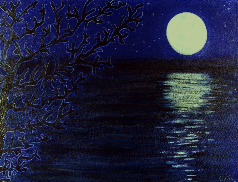 1000x766 Paintings Studio Cecile - Moon Reflection Painting