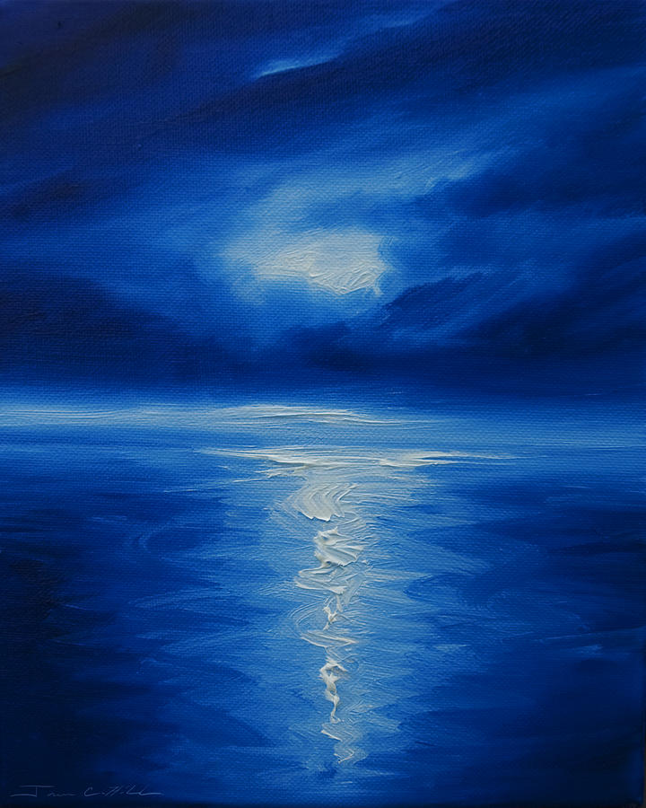 720x900 Winter Moon Vi Painting By James Christopher Hill - Moon Reflection Painting