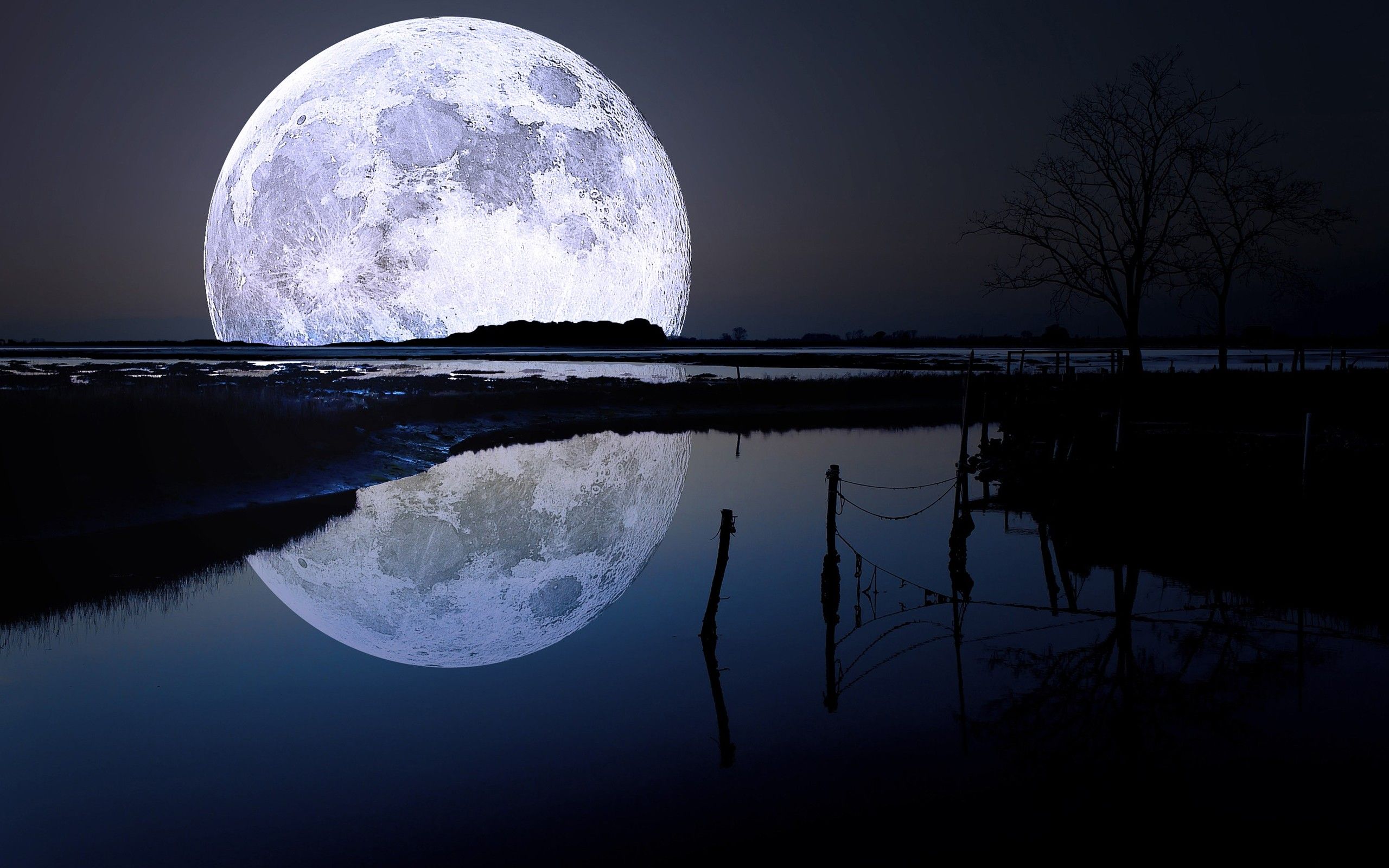 2560x1600 Full Moon Reflection Fantasy Sci Fi Wallpaper Sci - Moon Reflection Painting
