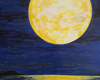 340x270 Blue Moon 16x20 Original Acrylic Painting Original Art Full - Moon Reflection Painting