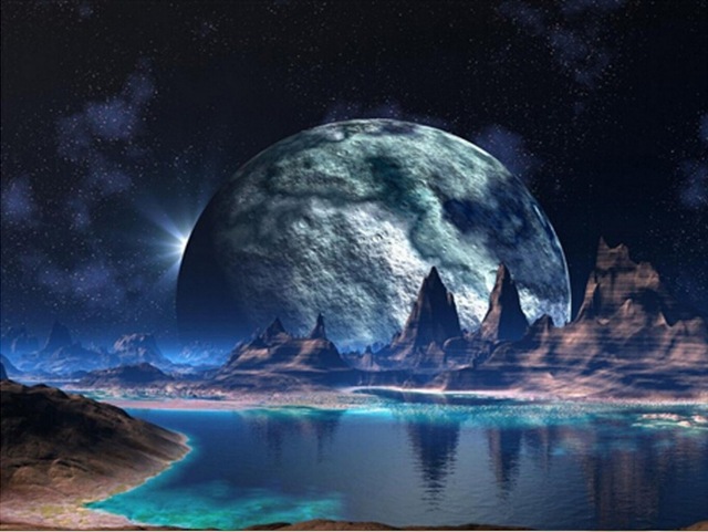 640x481 New Mosaic Full Diamond Embroidery Beads Space Universe Moon River - Moon River Painting