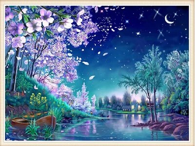 400x299 New Mosaic Full Laid Diamond Painting Embroidery Moon River Cherry - Moon River Painting