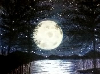 350x262 Artfido Buy Art Online Night, Stars, Moon, River, Painting - Moon River Painting