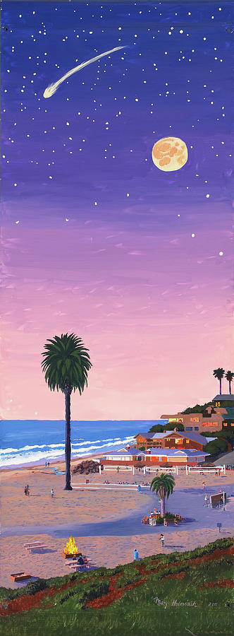332x900 Moonlight Beach At Dusk Painting By Mary Helmreich - Moonlight Beach Painting