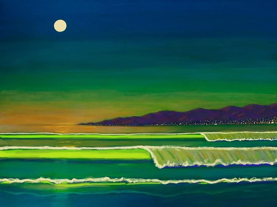 900x673 Moonlight Over Venice Beach - Moonlight Beach Painting