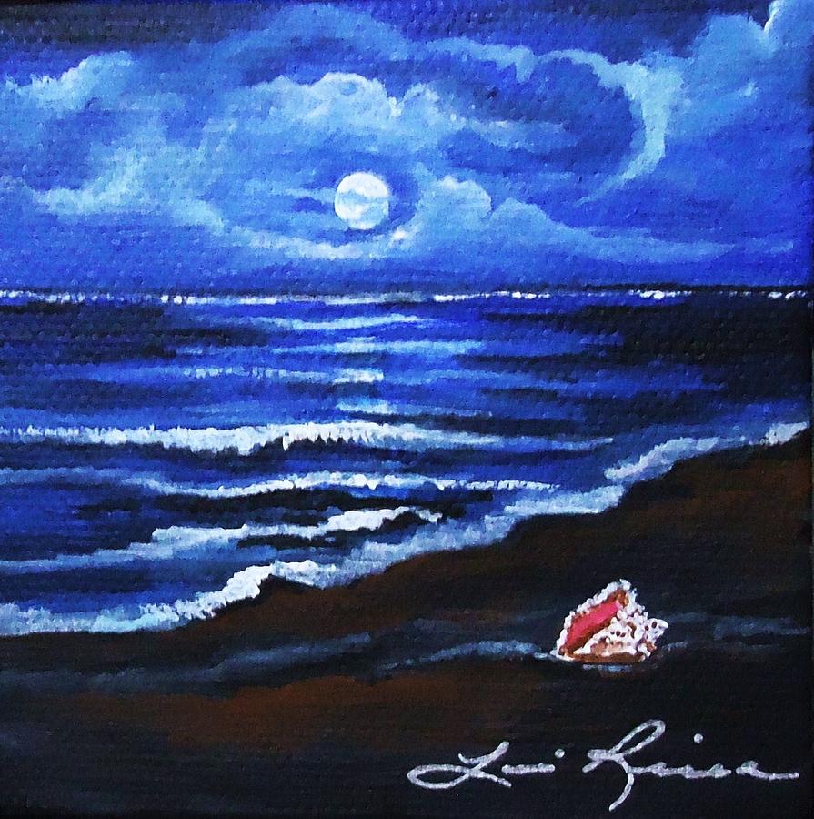 895x900 Moonlit Beach Scene Painting By Lois Rivera - Moonlight Beach Painting