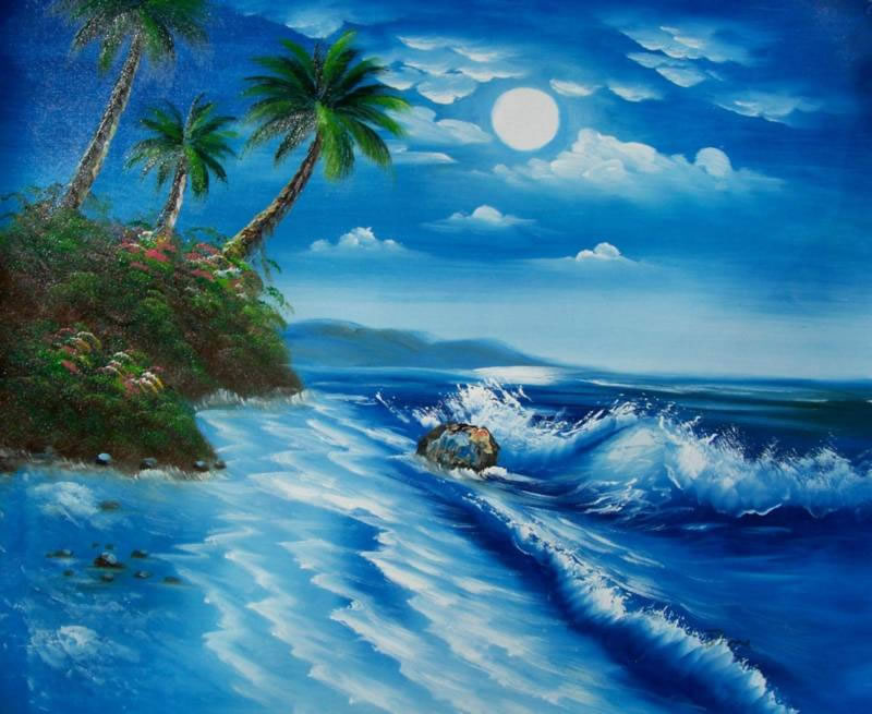 800x655 Oil Paintings Frames - Moonlight Beach Painting