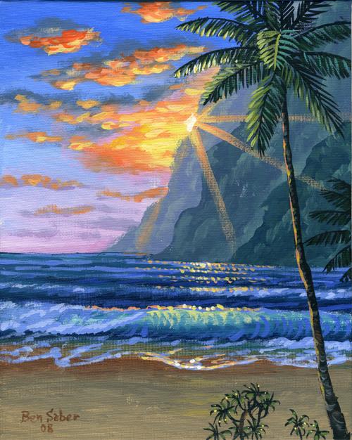 500x626 Paintings Of Hawaii Hawaiian Beach Sunset Moonlight Waterfalls Maui - Moonlight Beach Painting