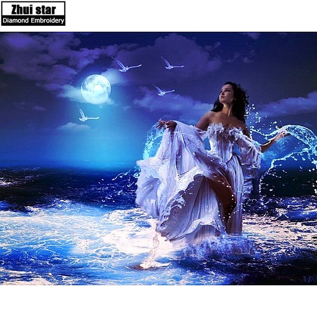 640x640 5d Diy Diamond Embroidery Moonlight Beach Full Square Drill - Moonlight Beach Painting