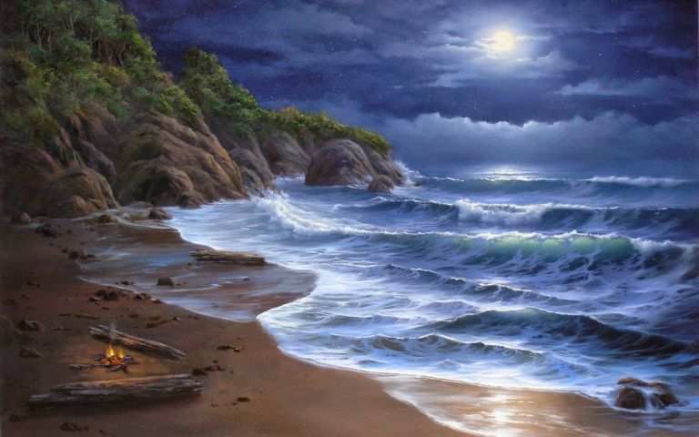 768x480 Beach Landscape Painting Inspirational Beauty Of Moonlight - Moonlight Beach Painting