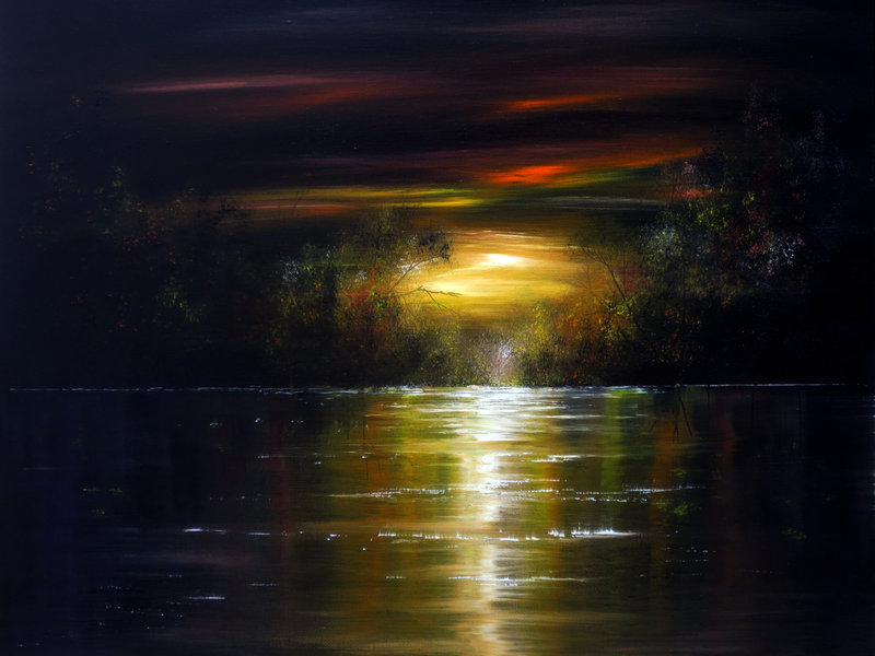 800x600 Oil Painting Moonlight Shadows By Annmariebone - Moonlight On Water Painting