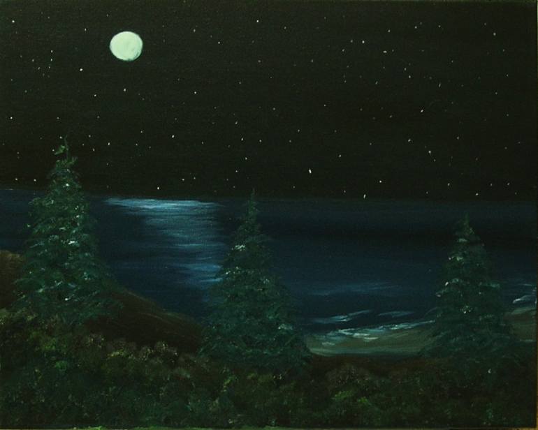 770x616 Saatchi Art Moonlight Cove Painting By David Richers - Moonlight On Water Painting