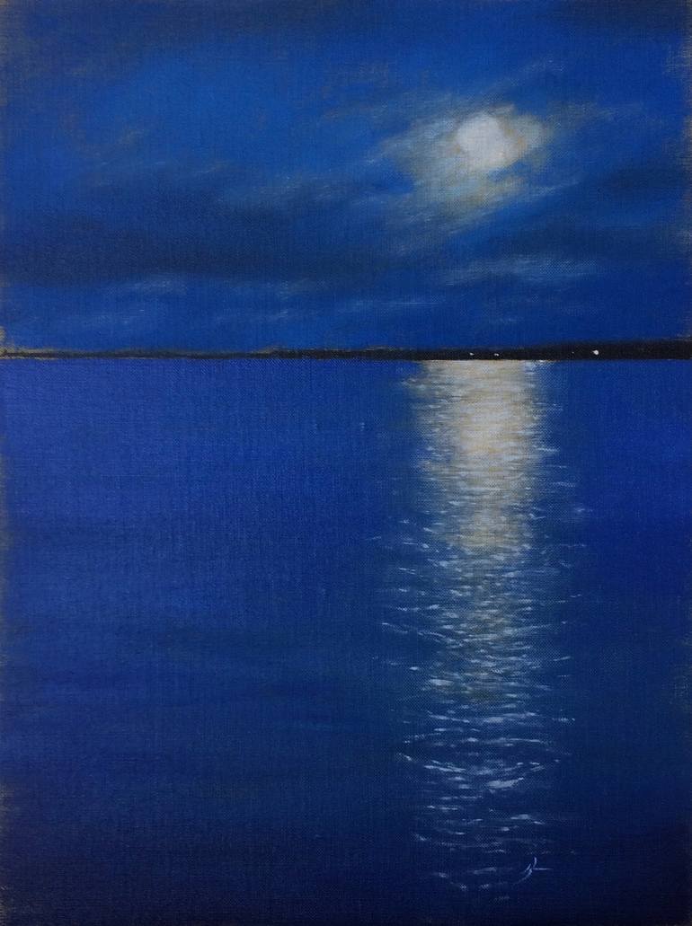770x1031 Saatchi Art Moonlight Mile Painting By Kim Painter - Moonlight On Water Painting