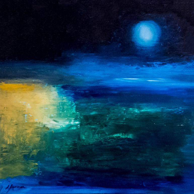 770x770 Saatchi Art Moonlight Painting By Isabel Ferreira - Moonlight On Water Painting