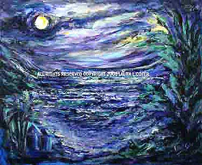 400x327 The Water By Moonlight Painting By Lalita Cofer - Moonlight On Water Painting