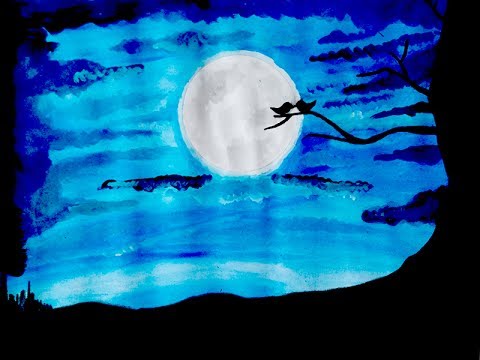 480x360 Watercolor Moonlight Painting Demonstration - Moonlight On Water Painting
