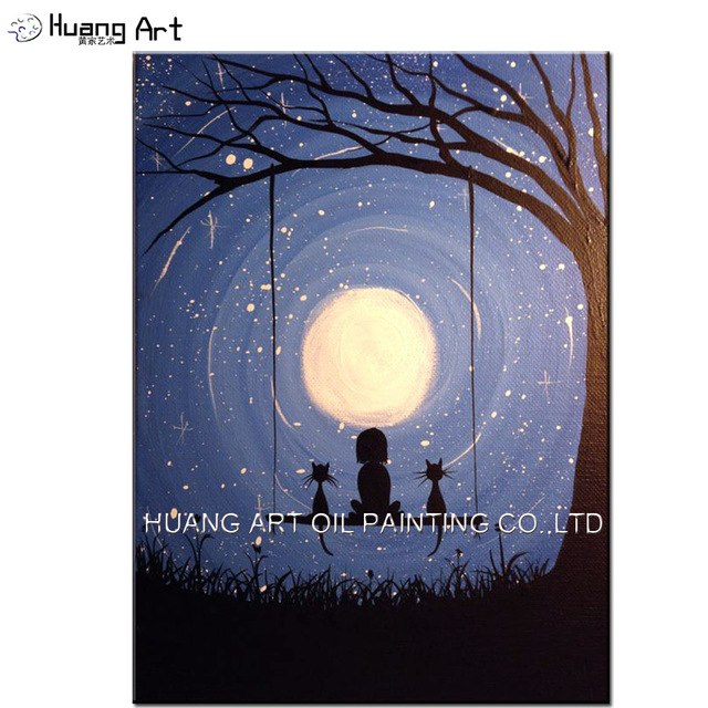 640x640 Handmade Moonlight Landscape Oil Painting On Canvas For Home Decor - Moonlight Painting