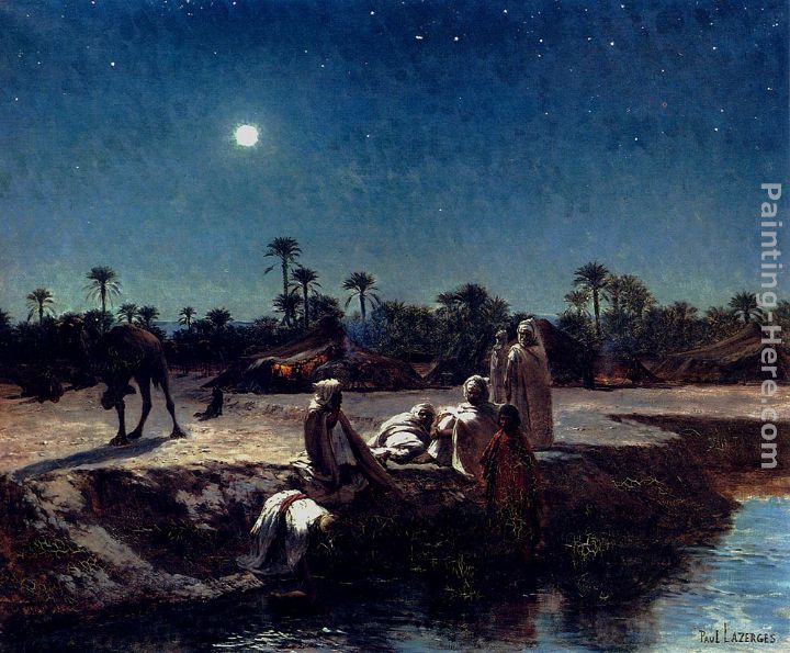 720x595 Jean Baptiste Paul Lazerges An Arab Encampment By Moonlight - Moonlight Painting