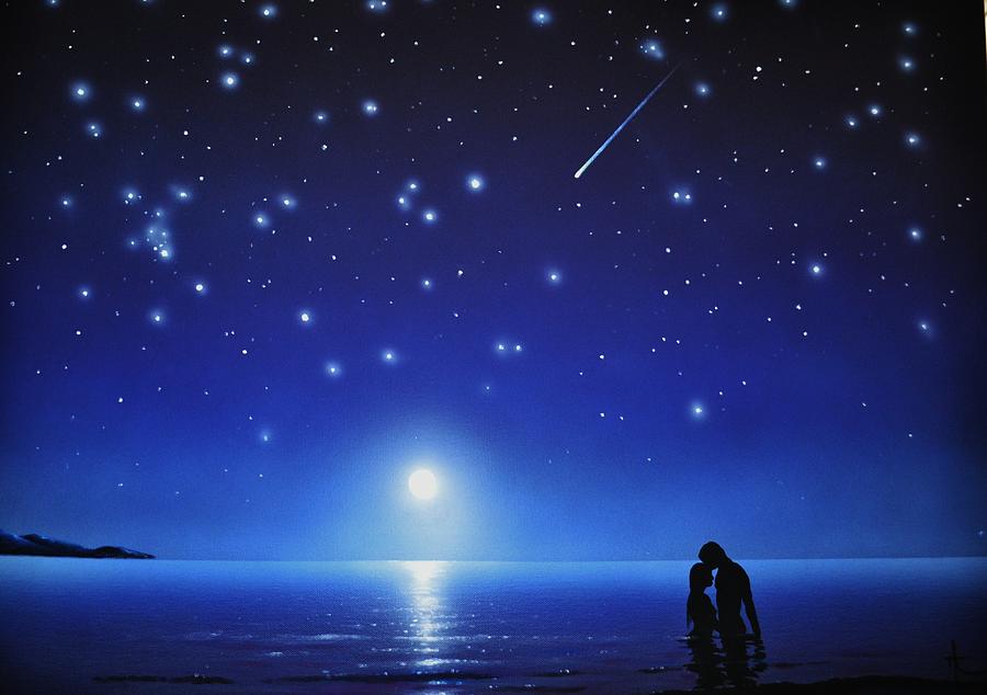 900x634 Love By Moonlight Painting By Thomas Kolendra - Moonlight Painting