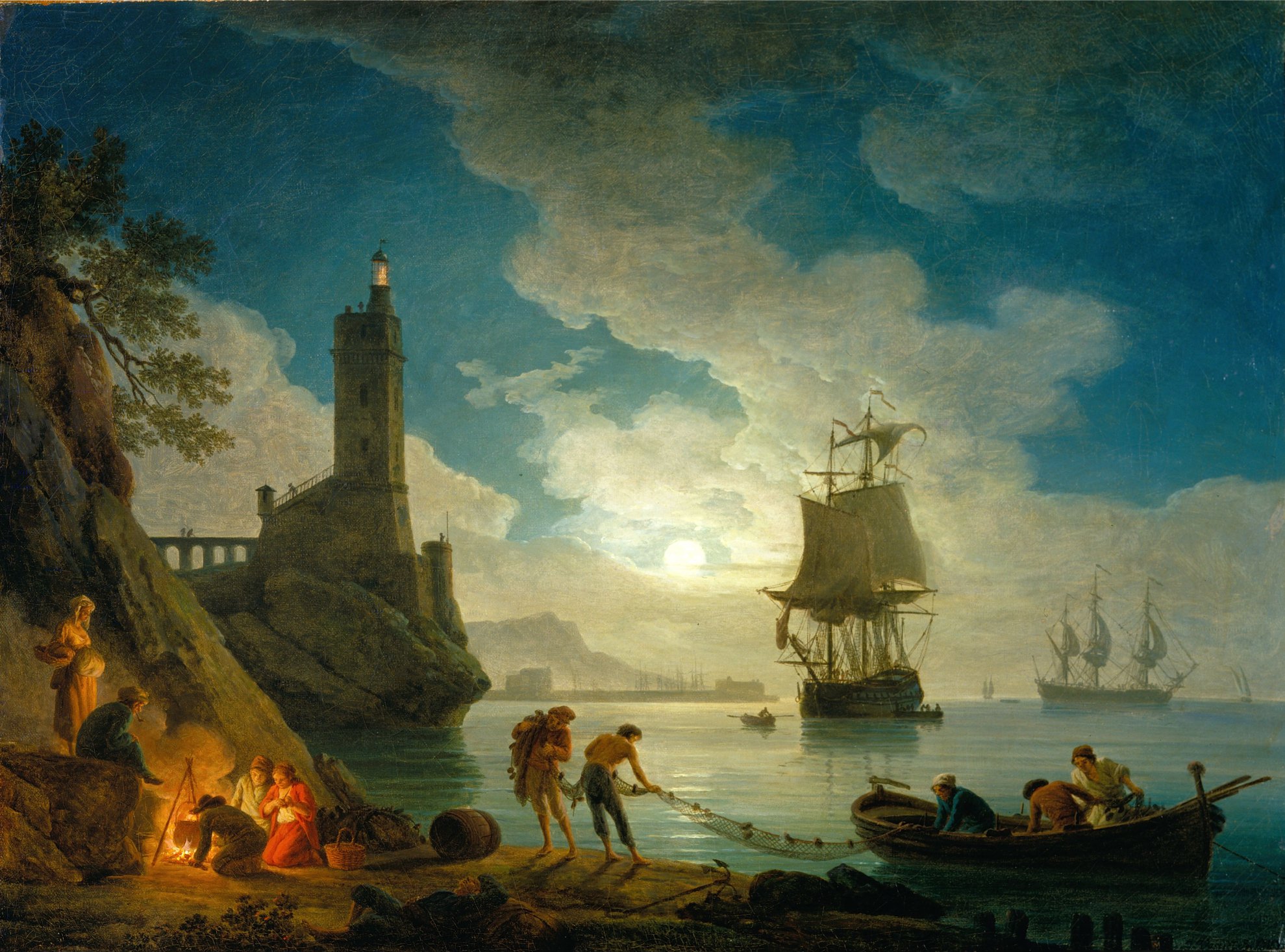 1979x1467 A Harbor In Moonlight Painting Joseph Vernet Oil Paintings - Moonlight Painting