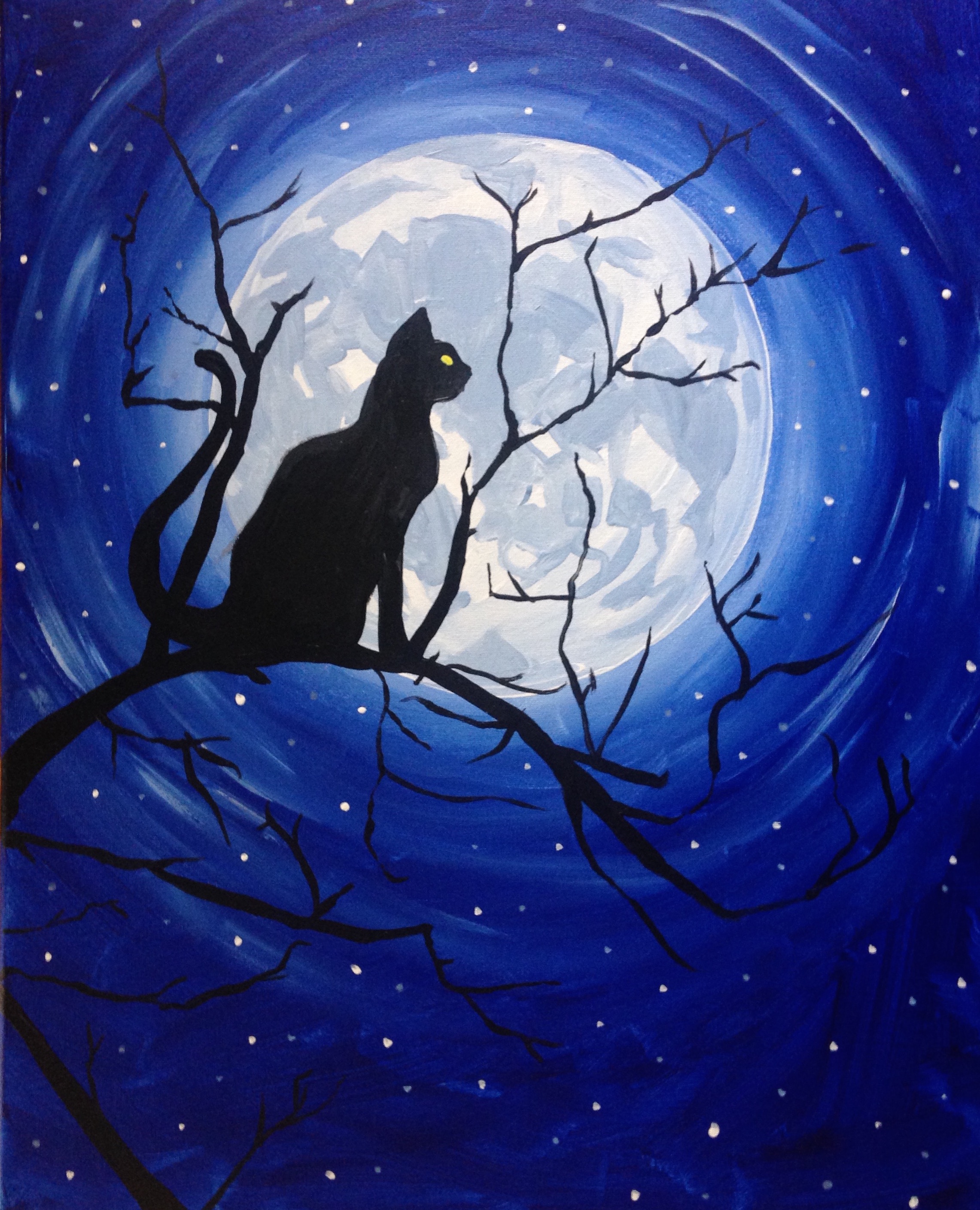 2282x2816 Paint Nite Black Cat Moonlight - Moonlight Painting