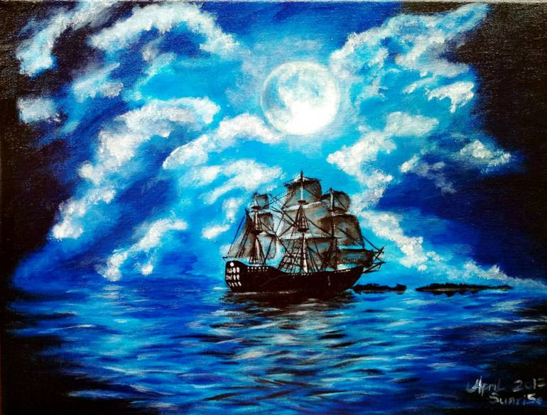 770x585 Saatchi Art Moonlight Painting By April Sunrise - Moonlight Painting