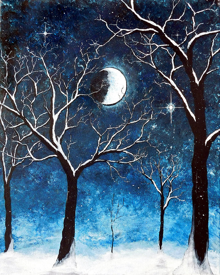 719x900 Snow By Moonlight Painting By Sabrina Zbasnik - Moonlight Painting