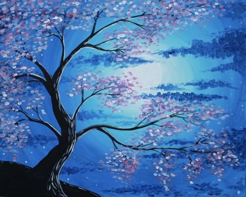 500x400 Blossoms In The Moonlight - Moonlight Painting
