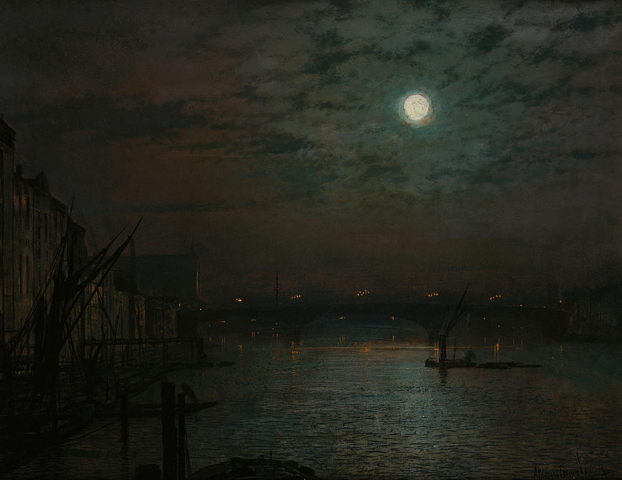 900x694 Southwark Bridge By Moonlight Painting By John Atkinson Grimshaw - Moonlight Painting
