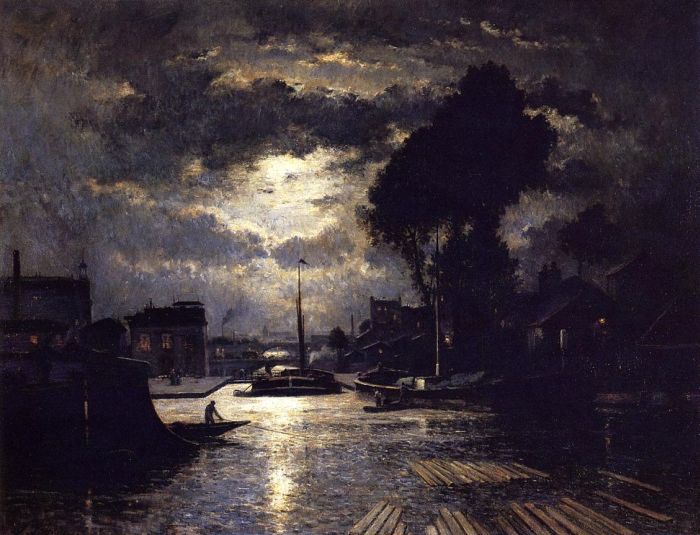 700x535 Canal In Saint Denis - Moonlight Painting