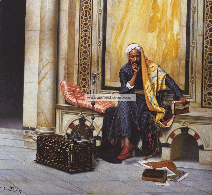 720x663 Painting Of Moor With Hookah Amp Books Moorish Society - Moorish Painting