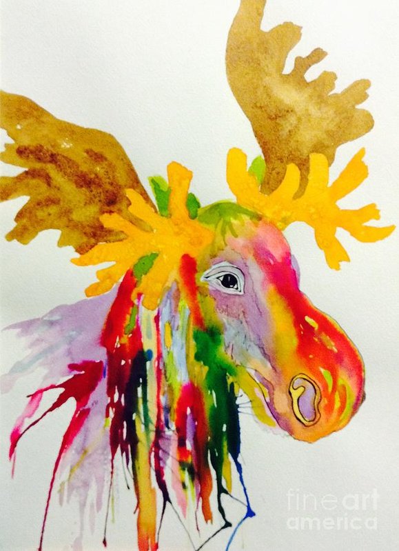 579x799 Rainbow Moose Head - Moose Head Painting