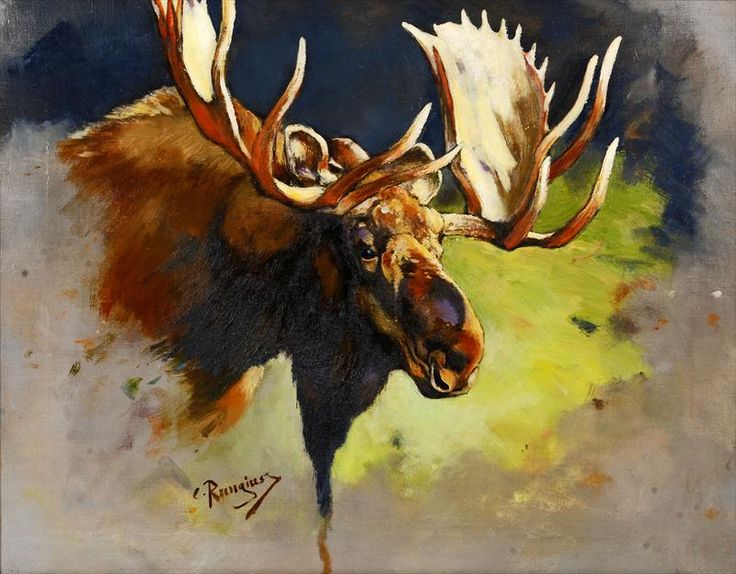 736x574 The 310 Best Rungius Images On Antlers, Auction - Moose Head Painting