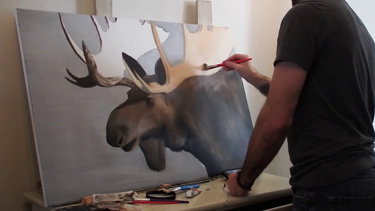 1280x720 Moose Portrait Oil Painting - Moose Painting