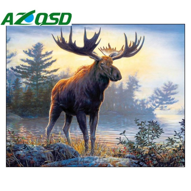 640x640 Azqsd Moose Diy Full Square Drill Diamond Painting Cross Stitch - Moose Painting