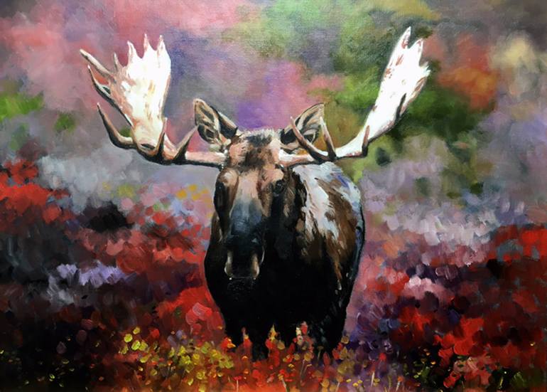 770x551 Saatchi Art Vermont Moose Painting By Dennis Stevens - Moose Painting