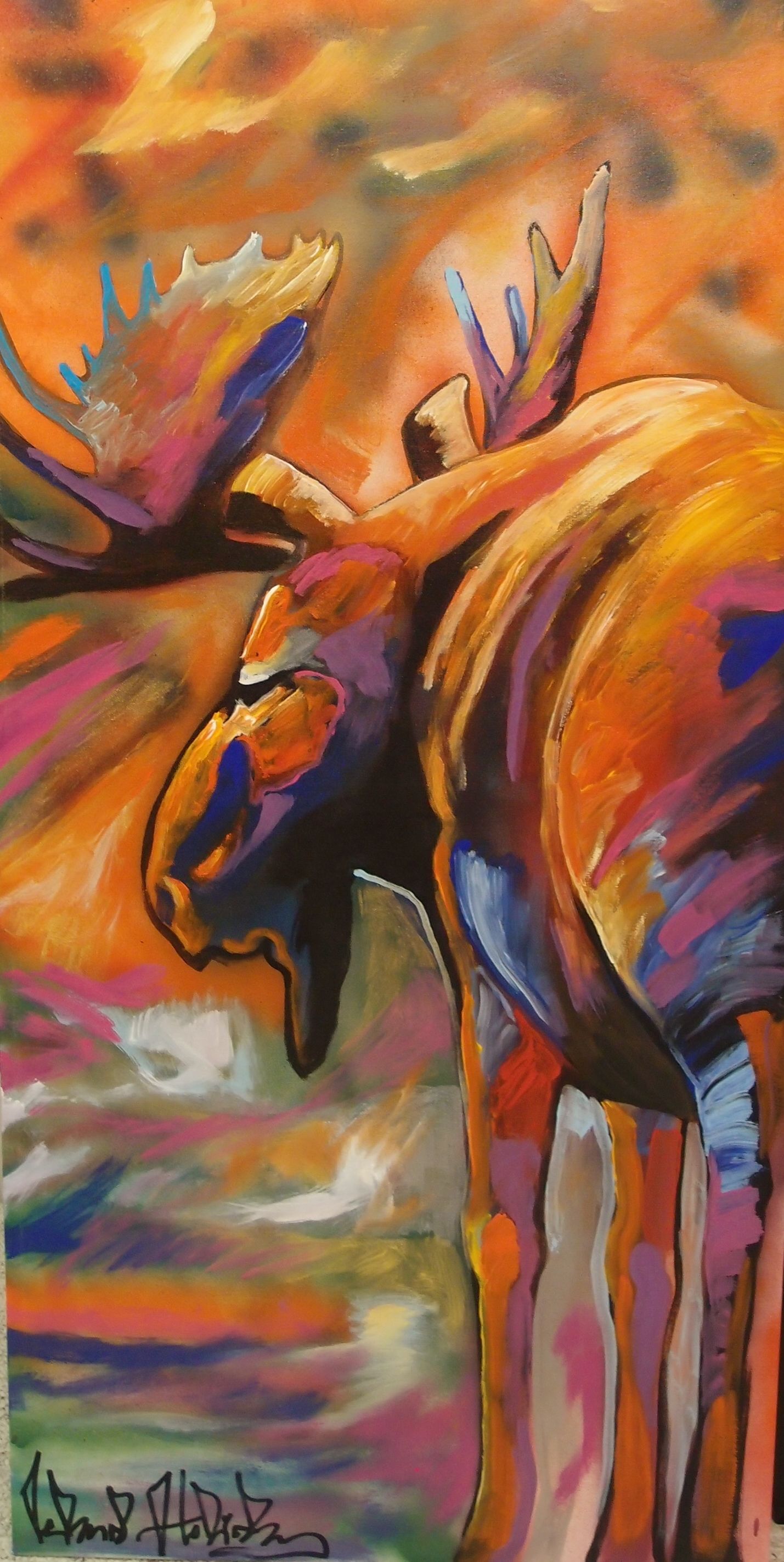 1429x2846 Moose Acrylic On Canvas Artist, Leland Holiday Featured - Moose Painting Canvas