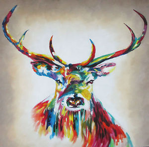 300x296 Stag Deer Elk Moose Canvas Poster Art Print Painting Rainbow - Moose Painting Canvas