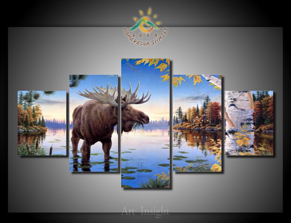 1000x766 Piecesset Moose Painting Canvas Picture Art Hd Print Painting - Moose Painting Canvas