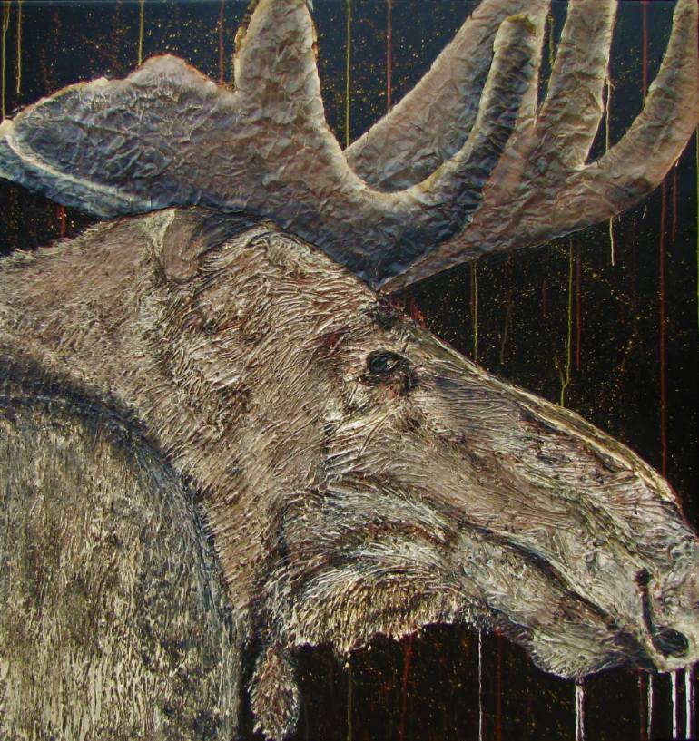 770x817 Saatchi Art That's A Big Moose Painting By Dominic Bedan - Moose Painting On Wood