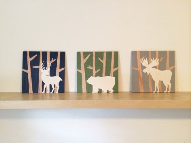 613x460 Woodland Animal Set On Wood, Woodlsnd Nursery Art, Animal - Moose Painting On Wood