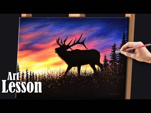480x360 How To Paint A Sunset With Wildlife - Moose Silhouette Painting