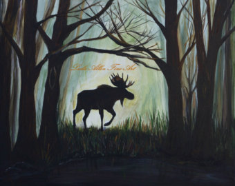 340x270 Moose Art Bull Moose Art Print Moose Wall Art Moose Painting - Moose Silhouette Painting