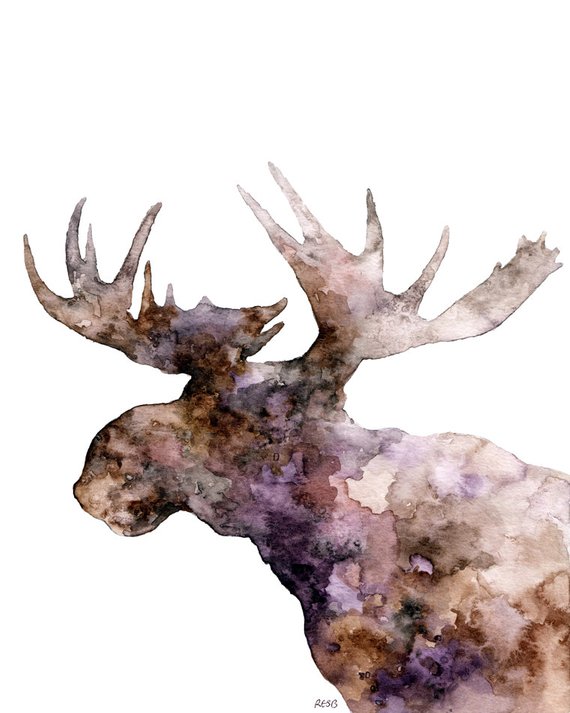 570x713 Moose Silhouette Painting Print From Original Watercolor - Moose Silhouette Painting