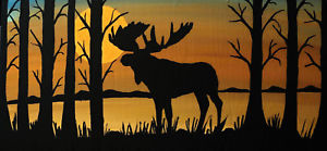 300x139 Moose Painting, Art, Silhouette Wildlife 8x16 Inch Repurposed Wood - Moose Silhouette Painting